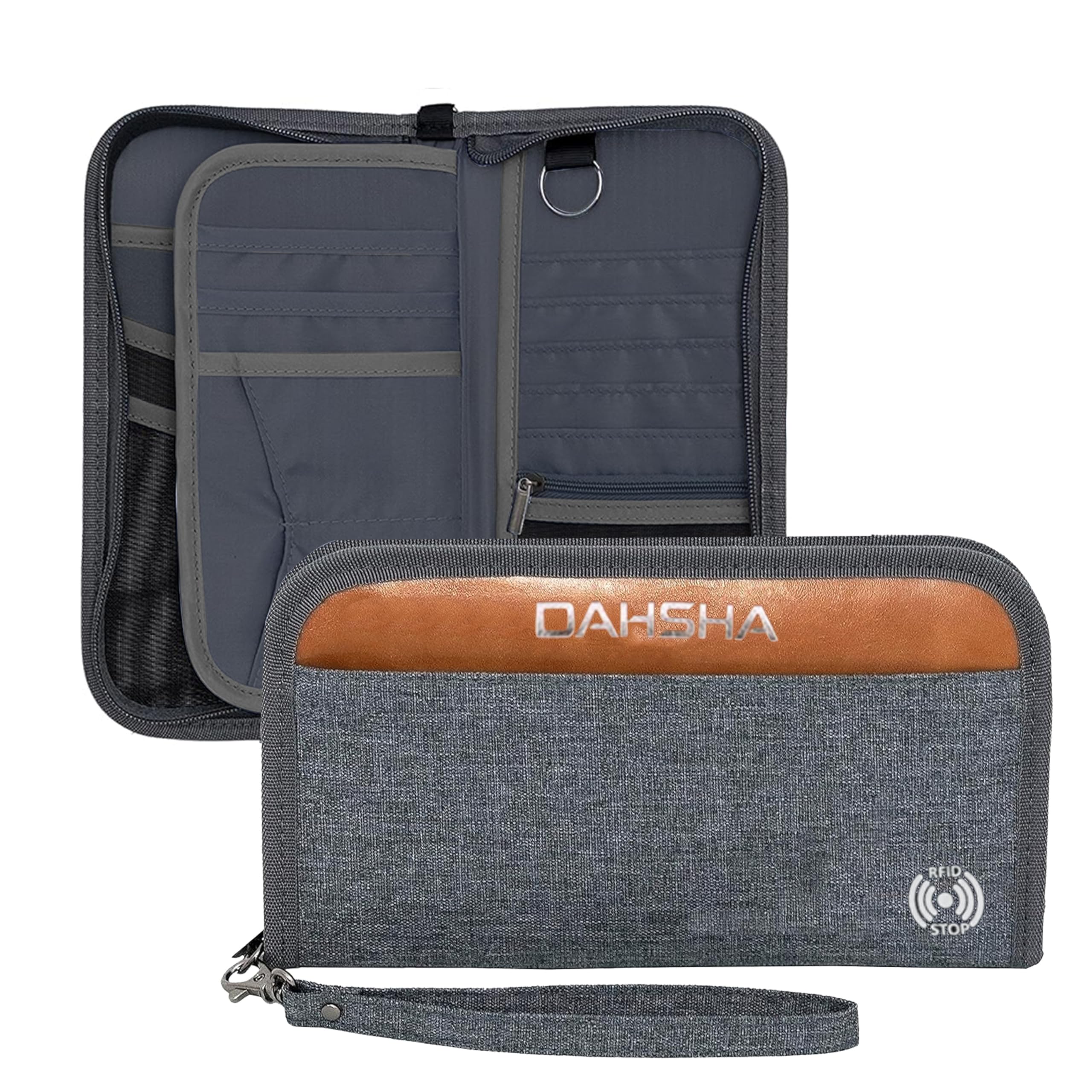 RFID Travel Family Passport Holder Card Holder Wallet Travel Accessories Document Organizer, Passport Cover, with Removable Hand Strap for Men and Women (Grey- 12.5 x 3 x 23 cm)-image-21