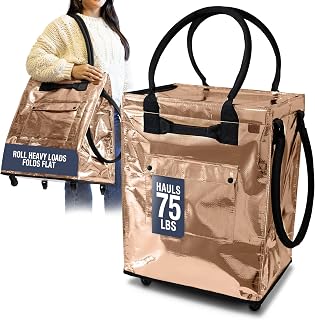 CleverMade Rolling Tote Bag With Wheels, 90L, 75 lb, Rose Gold