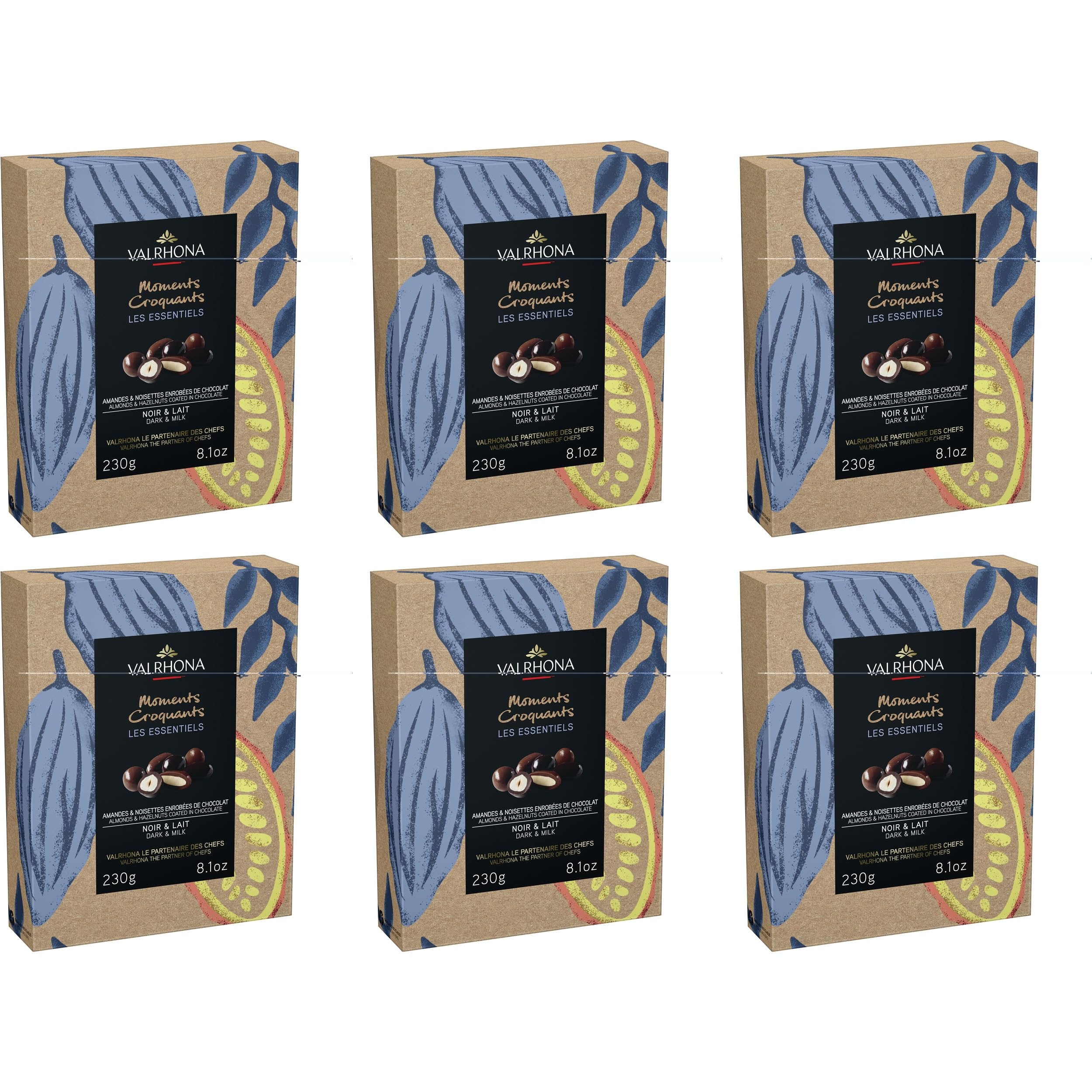 Valrhona Schachtel Mandel Haselnuss Dunkel Vollmilch Noir und Lait Frankreich inkl. FeinWert E-Book (6 x 230g)