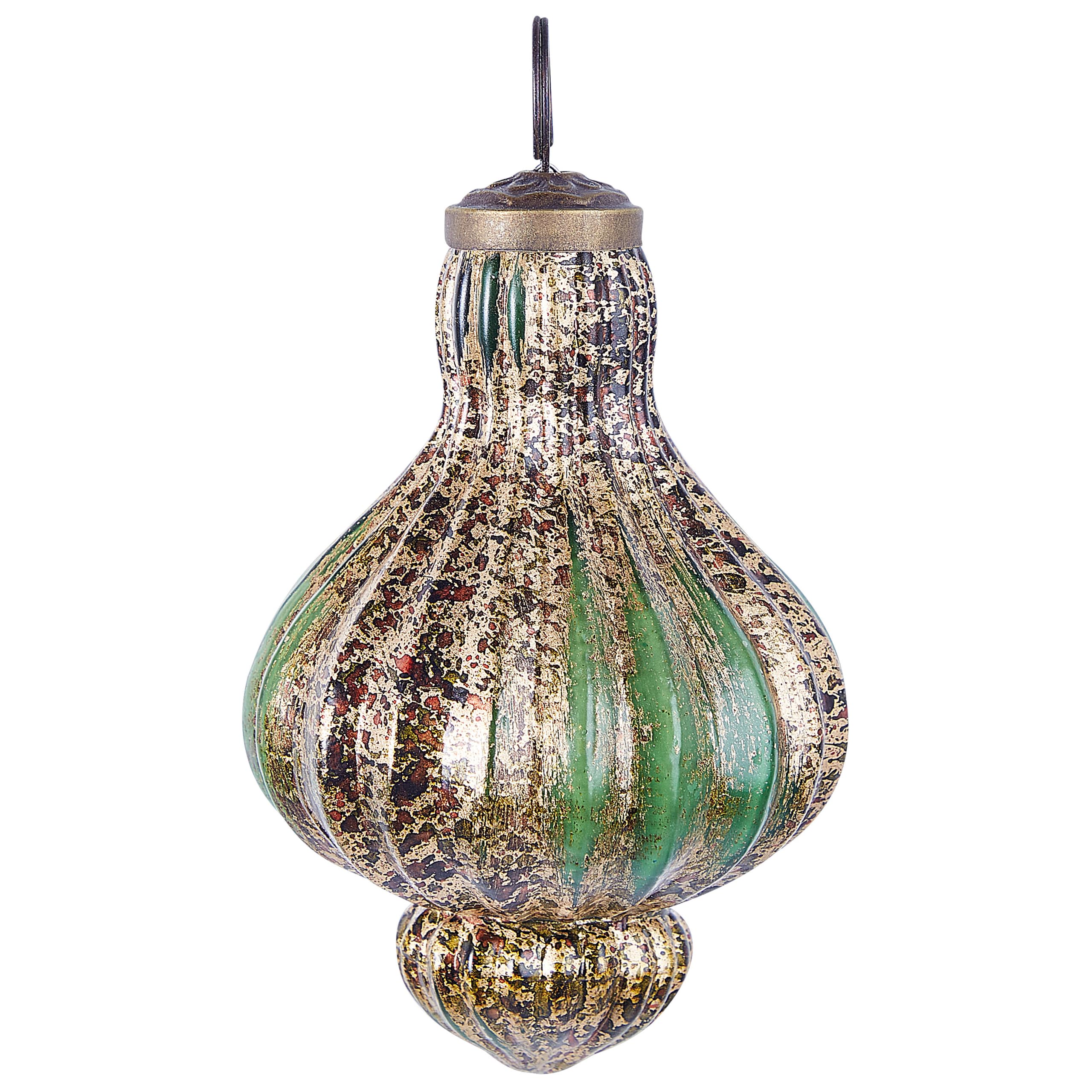 Conjunto de 8 bolas de Navidad de vidrio hechas a mano para colgar del árbol de estilo vintage dorado y verde Brillant