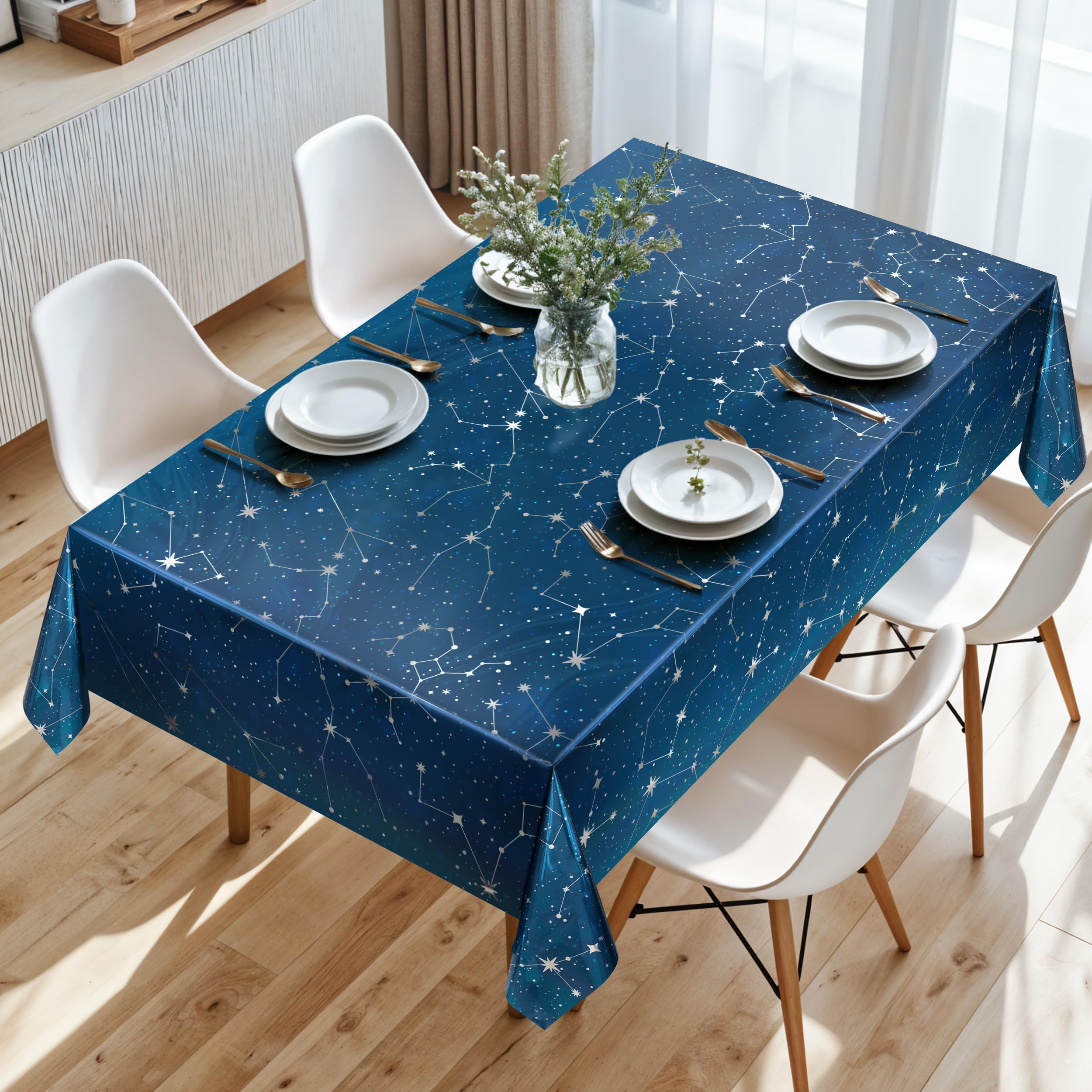 Cheerland Space Tablecloth Star Party Decorations Starry Night Zodiac Constellation Celestial Astrology Theme Disposable Table Cover for Outer Space