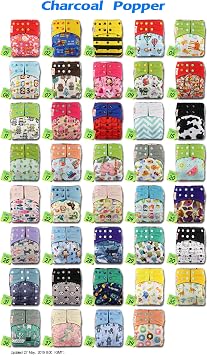 Littles & Bloomz, Reusable Pocket Real Cloth Nappy Washable Diaper Bamboo Charcoal, Pattern 8, with 2 Microfibre Inserts