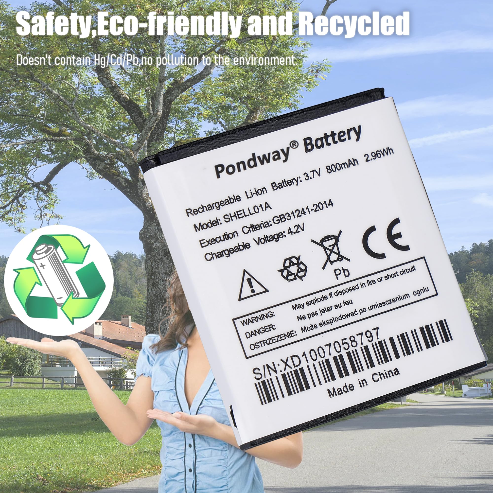 800mAh 3.7V SHELL01A Batterie de remplacement Compatible avec Doro Phone Easy 605 610 611 612 632 622 520X 409 410 409 409 GSM 410 GSM 605 GSM 606 607 608 609 613 624 625 626 631 632 632S Téléphone