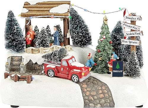 Miniatura 2 de Moments In Time Edificio de pueblo navideño, lote de árbol con luces LED y música navideña, funciona con pilas (no incluidas) (adaptador opcional de