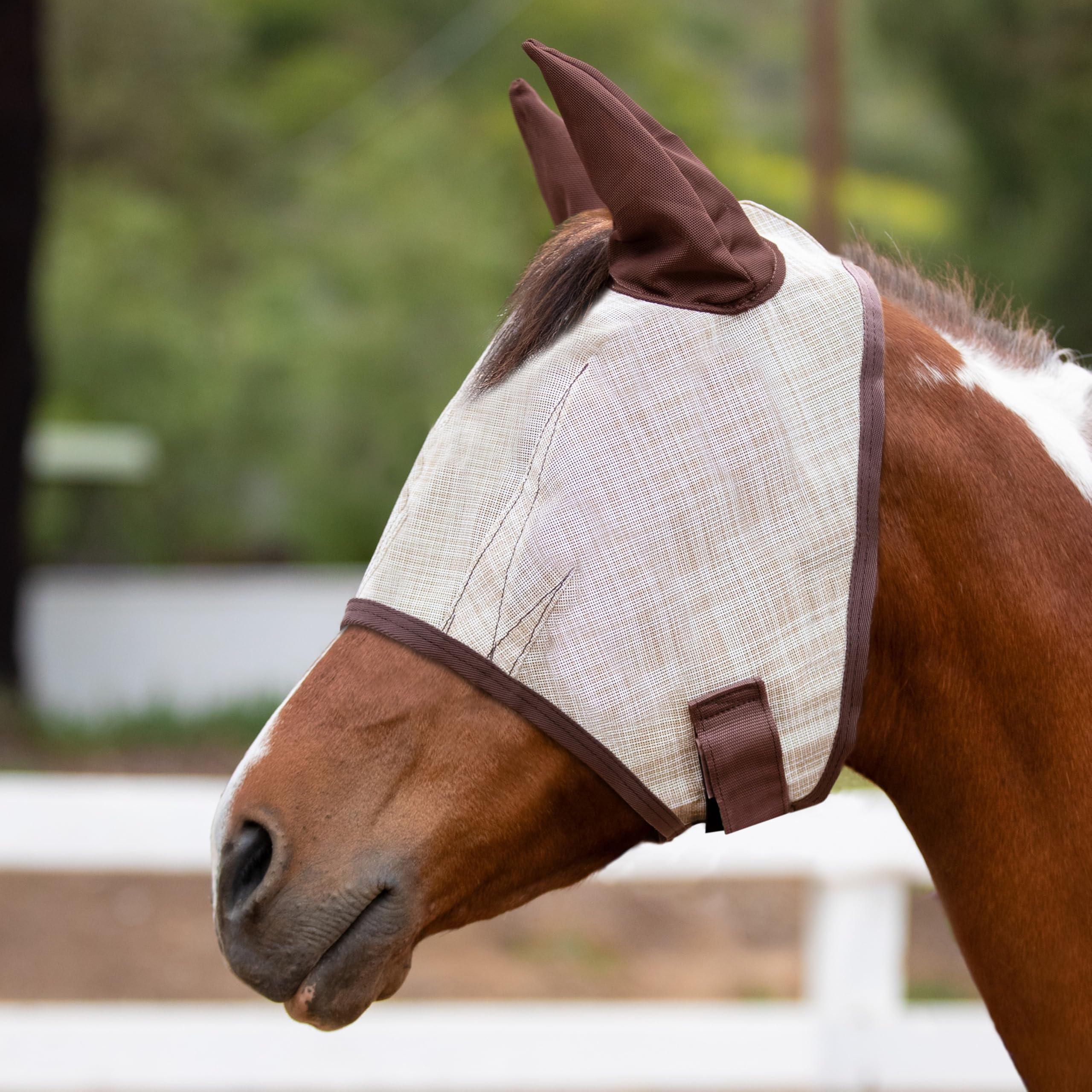 Kensington - Máscara antimoscas con ribete de forro polar para caballos, protege la cara y los ojos, ayuda a bloquear los rayos del sol mientras permite una visibilidad completa, transpirable y no