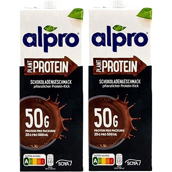 Alpro - Pack of 2 Protein Soy Drink Chocolate 1 Litre - Plant Protein Drink Choco Soy Soya Drink 100% Vegetable 50 g Protein per Pack