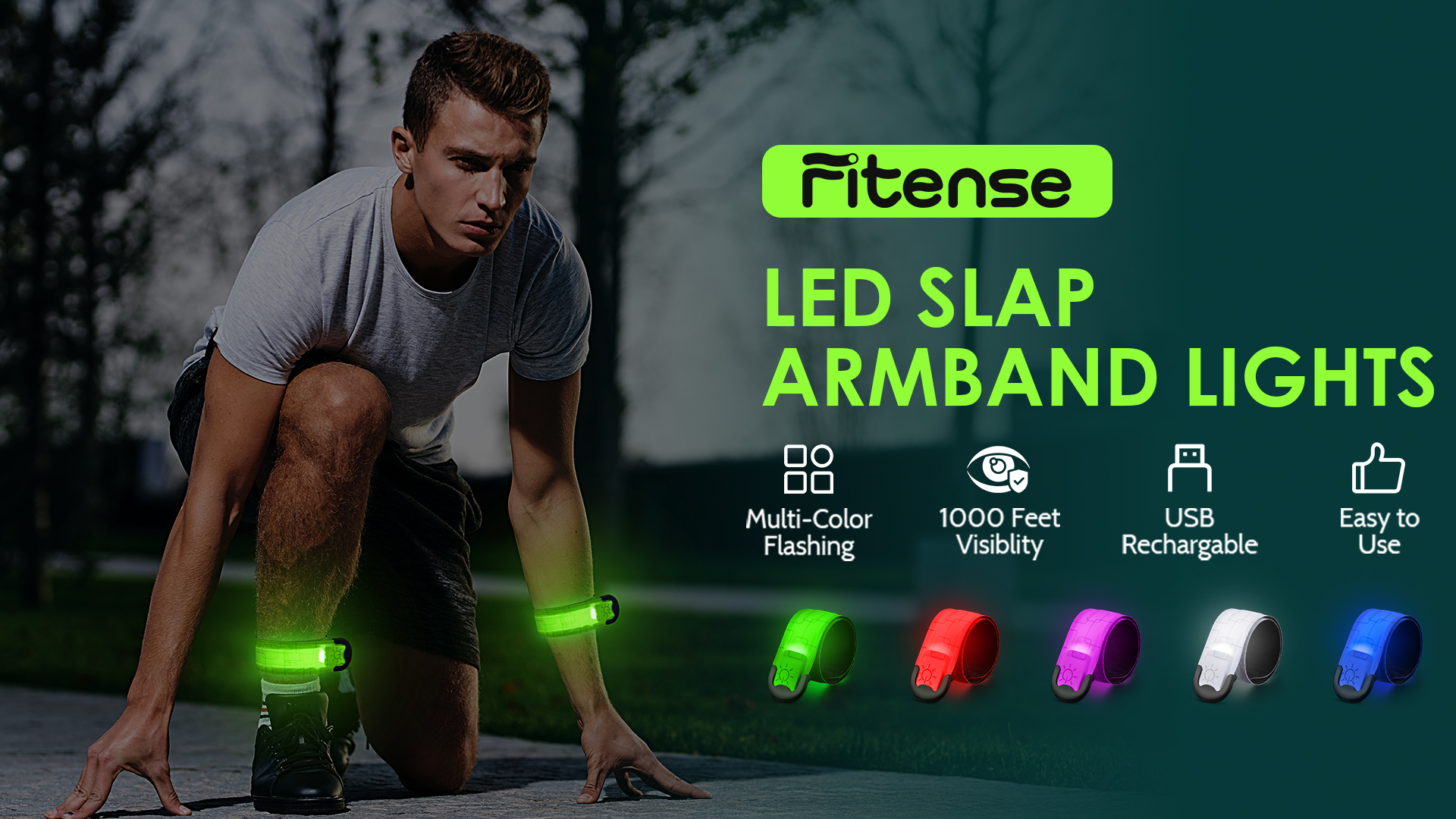 Lot de 4 bracelets lumineux USB réfléchissants pour course à pied, jogging, course à pied, sport (jaune