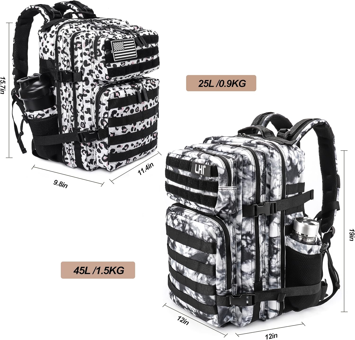 LHI Tactical Military Backpack for Men and Women 25L/35L Army Assault Pack Bag Small Rucksack with Bottle Holder - Image 3