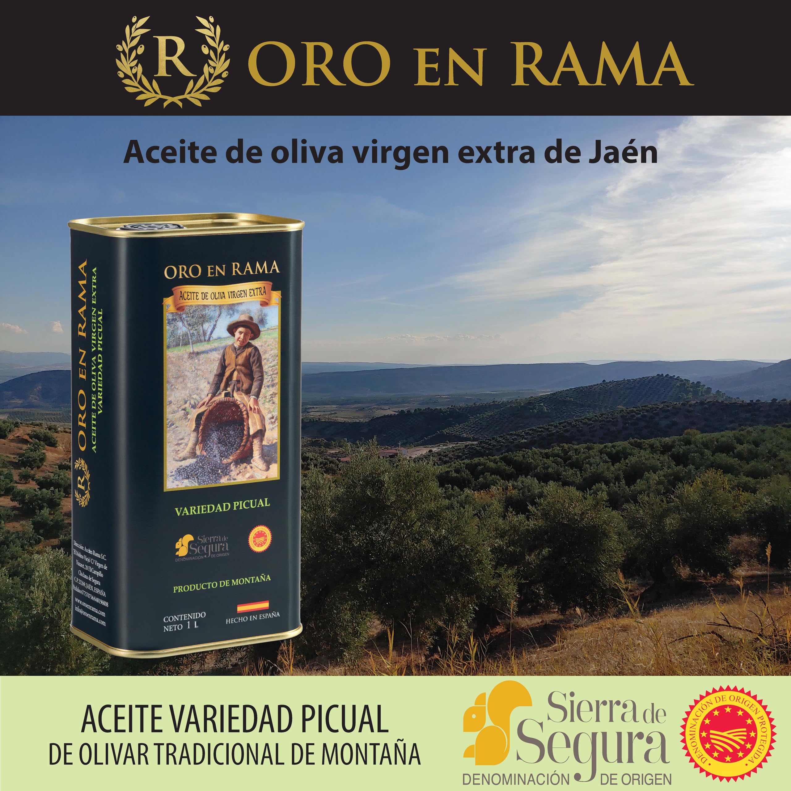 ORO EN RAMA | Aceite de Oliva Virgen Extra 100% Picual de Jaén | AOVE Premium de Primera Extracción en Frío | Aceite de olivar tradicional de montaña | DOP Sierra de Segura | NUEVA COSECHA 25/26 | 1L.