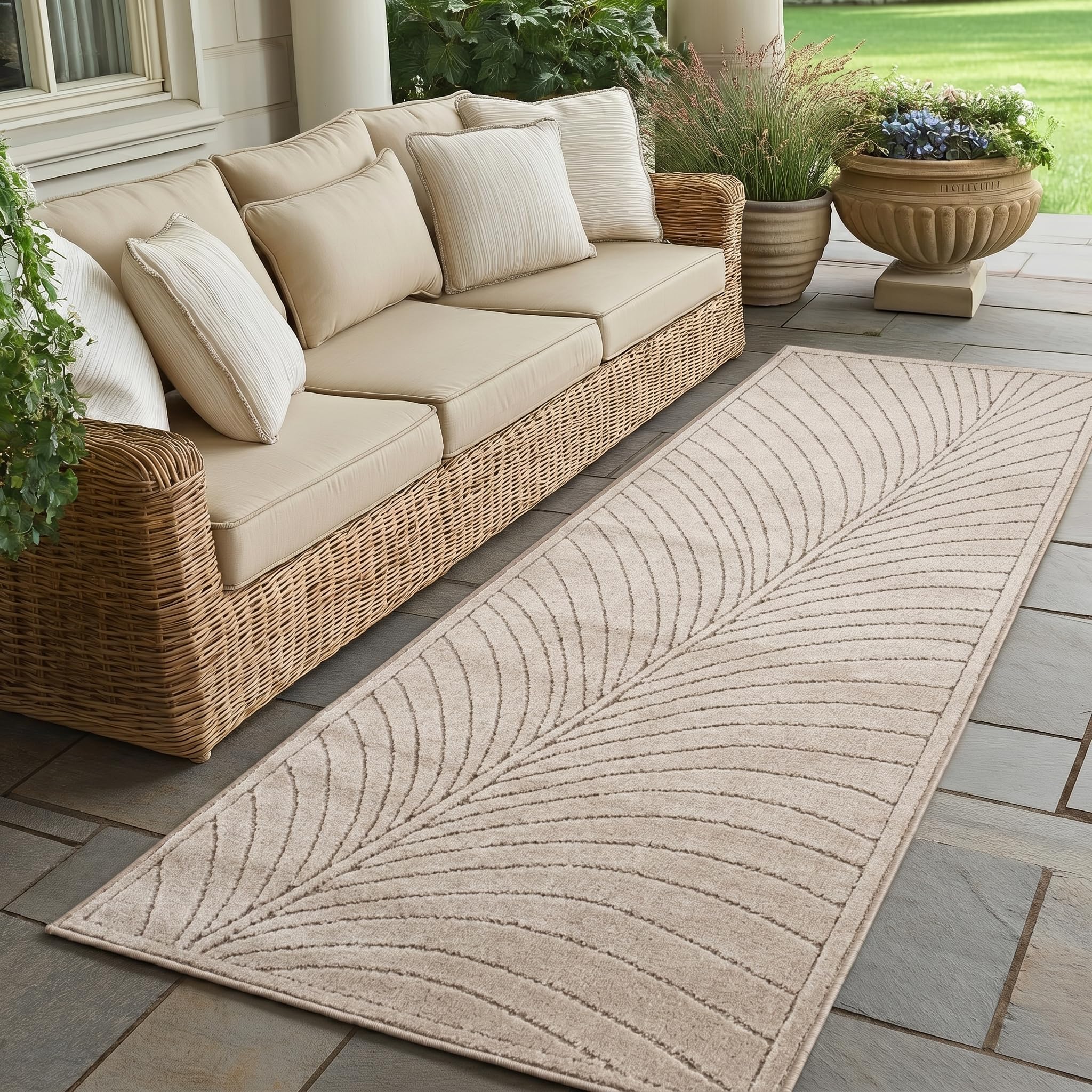 SIMPEX Kurzflor Teppich Wohnzimmer, Schlafzimmer, Küche, 3D Hoch-Tief-Effekt, Skandinavisch Boho Motiv, für Outdoor Bereich geeignet Terrassen oder im Balkon