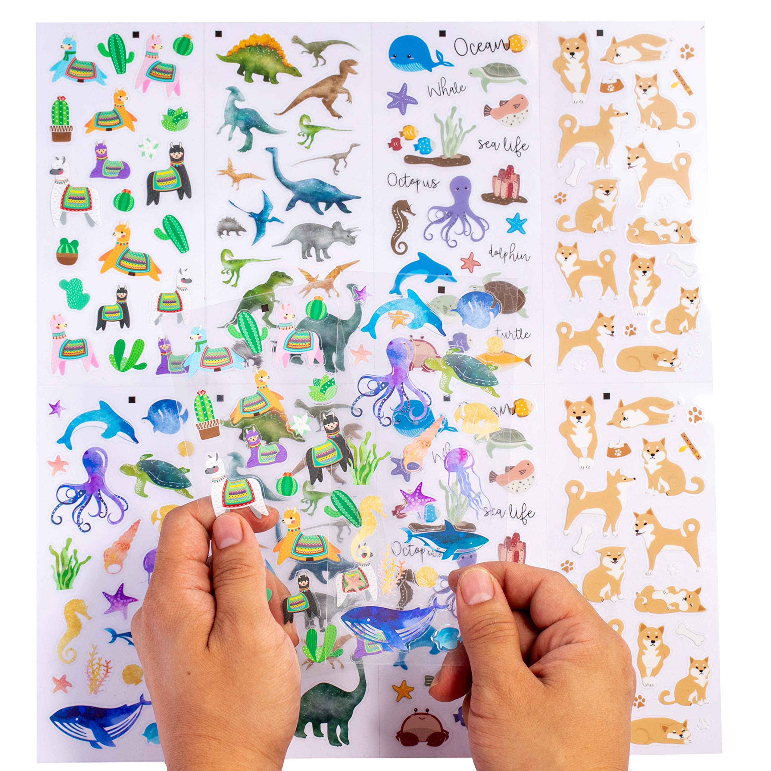 Hojas de pegatinas coloridas con diseño de peonía azul marino (10 hojas, 204 pegatinas) – impermeable, transparente, calcomanía pequeña y extraíble para álbumes de recortes, manualidades de niños