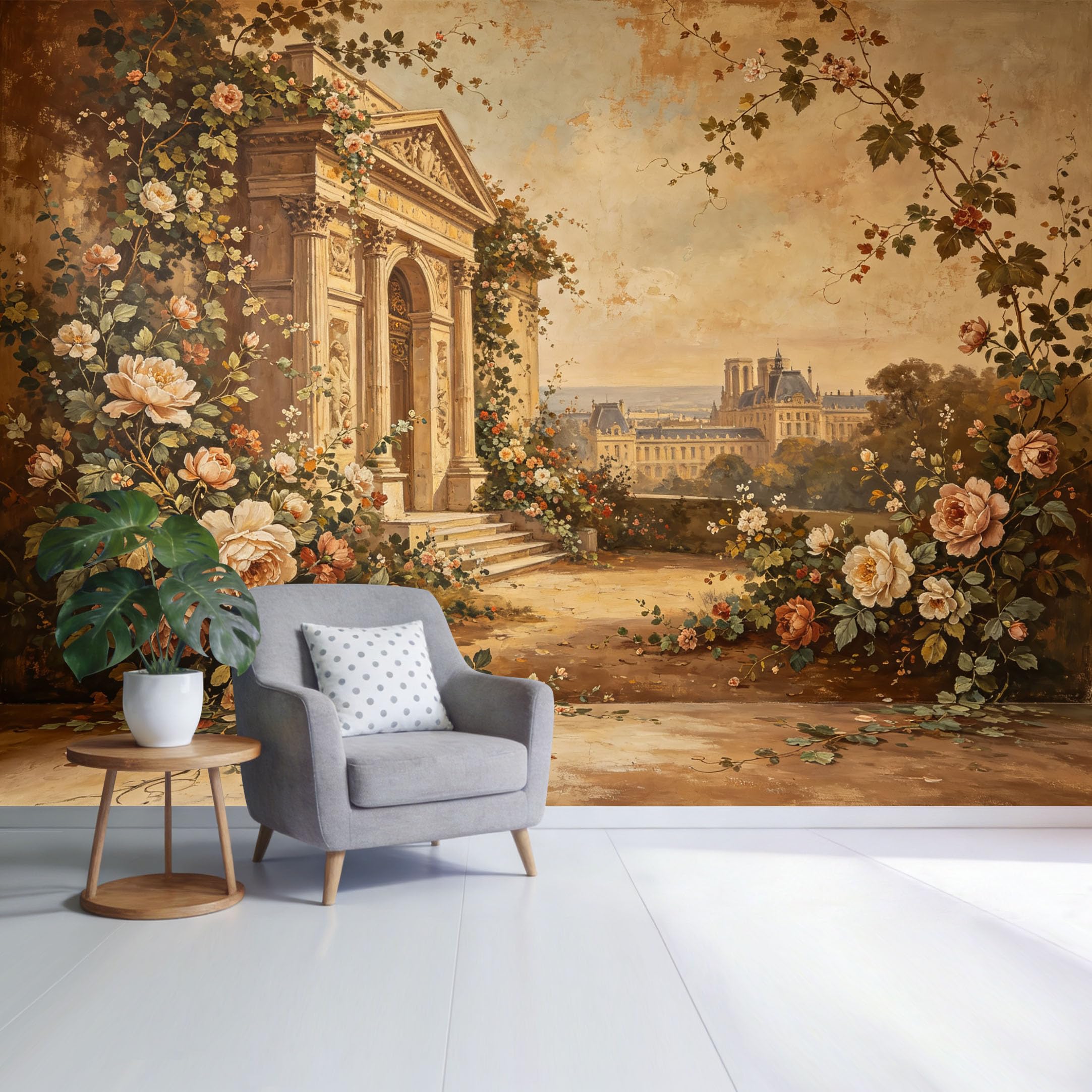 Custom Size Wall Mural Vintage Floral Garden Archway Landscape Oil Painting Style SelfAdhesive Wall Fabric Removable Wallpaper for Home Office Decor