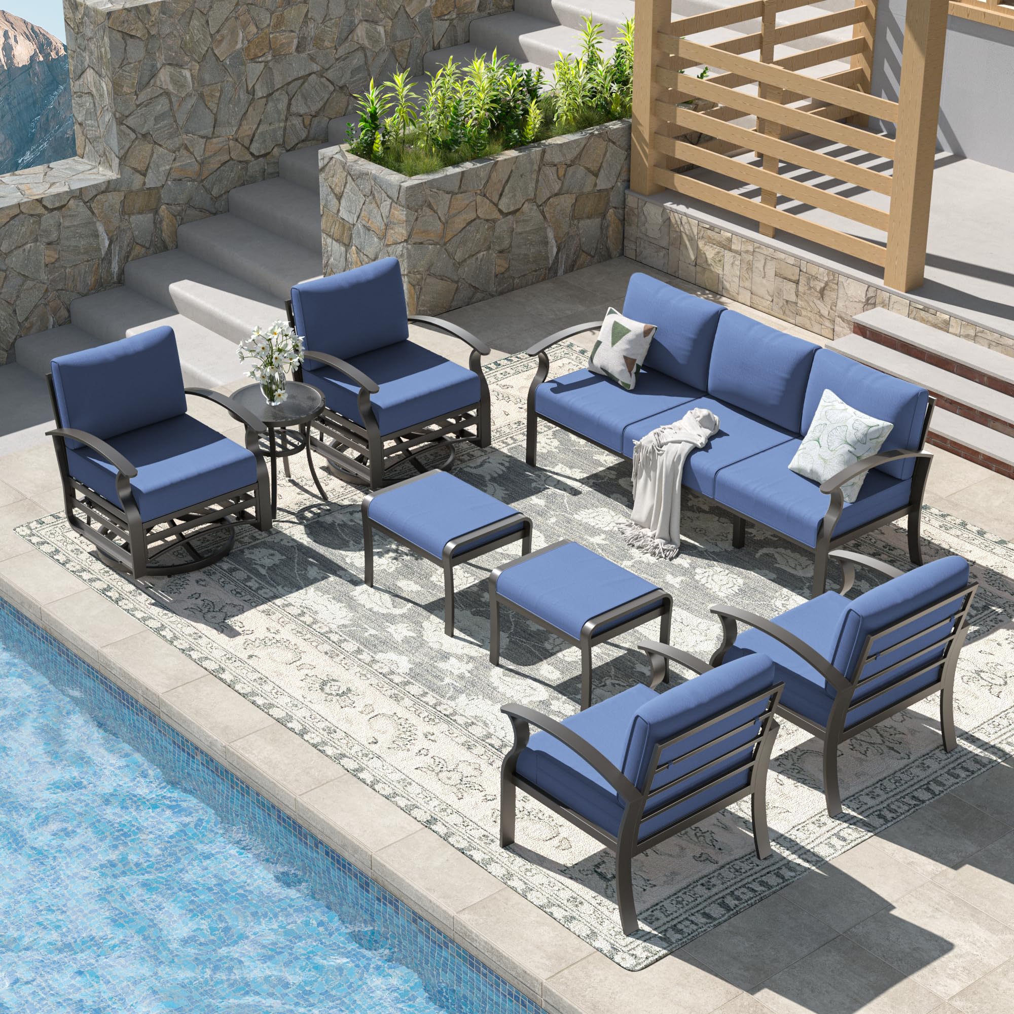 Kullavik Aluminum Outdoor Patio Furniture Set with 5.1 Inch Thick Cushions