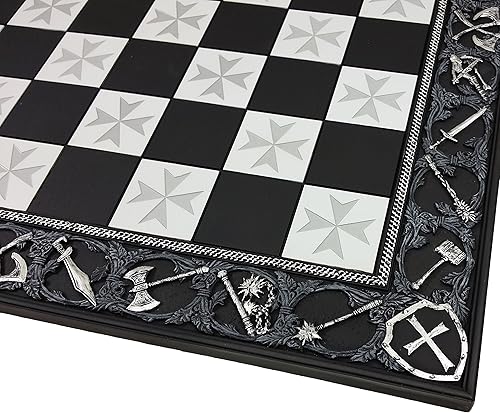 Miniatura 2 de HPL Tablero de ajedrez medieval con cruz maltesa de 17 pulgadas, color negro y plateado con cuadrados de 1 5/8 pulgadas
