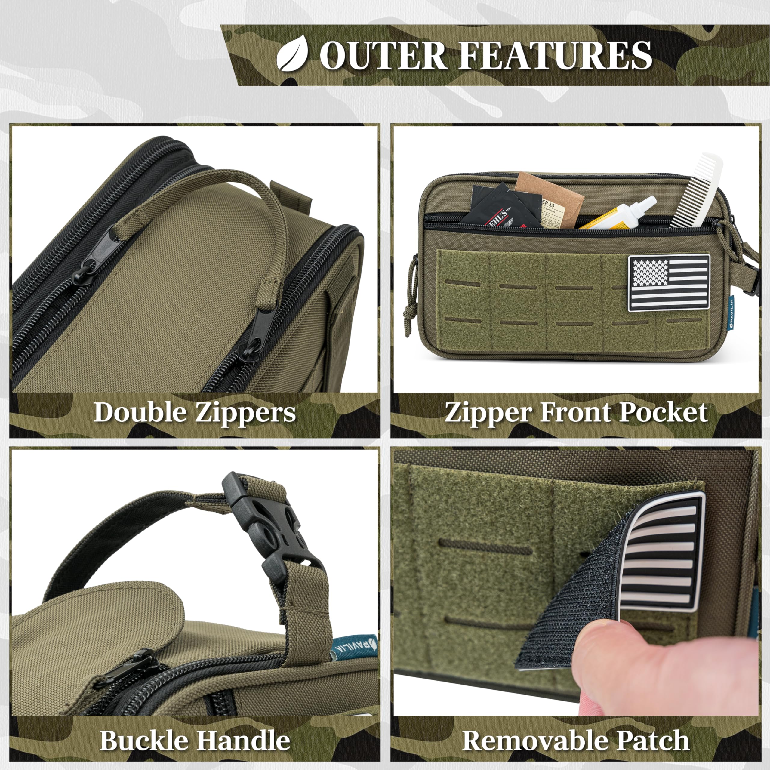 PAVILIA Taktische Kulturtasche für Herren, Hygiene-Reisetasche, Militär-Dopp-Kit, wasserabweisende Molle-Tasche, für Herren, Rasierpflege, Badezimmer, Dusche, Toilettenartikel, kleiner Organizer