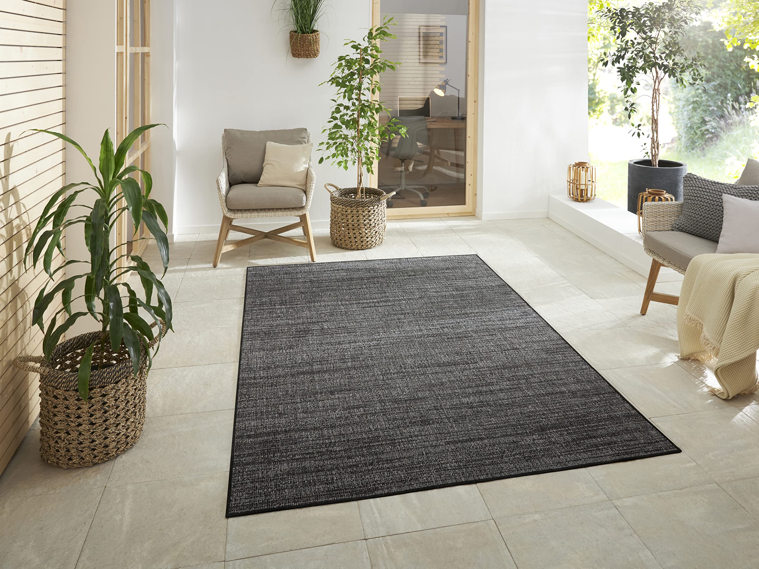 ELLE Decoration Indoor and Outdoor Mèlange Flat Weave Reversible Rug Modern Design Mottled Robust Easy Care Water-Repellent Balcony Patio Garden Living Room Office Bedroom Night Silver
