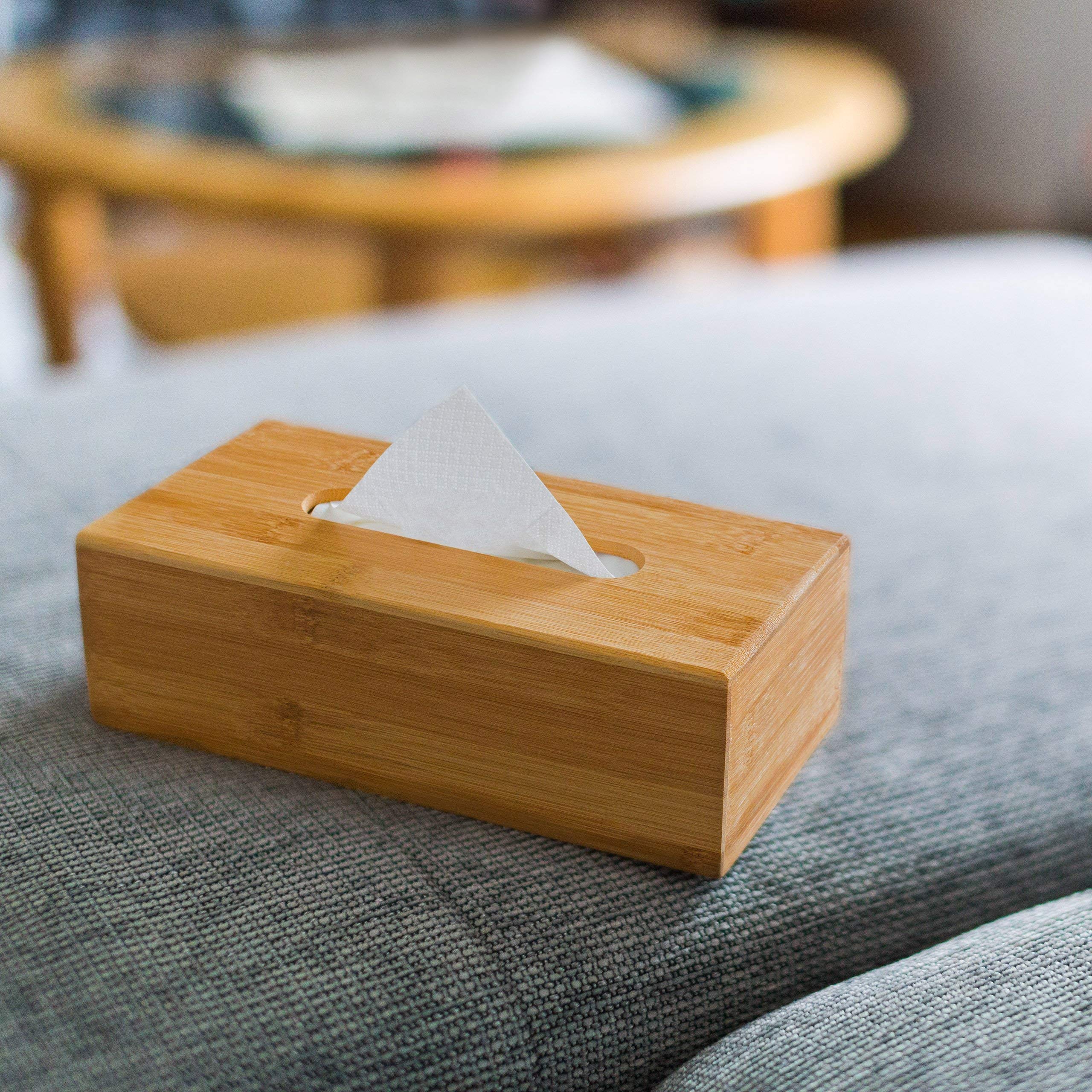 Relaxdays Kosmetiktücherbox aus Bambus HxBxT:7,5 x 24 x 12 cm Taschentuchspender, natur & Tücherbox mit Deckel aus Bambus, fürs Bad, modernes Design, Kunststoff, H x B x T: 10 x 23 x 13 cm, weiß/natur