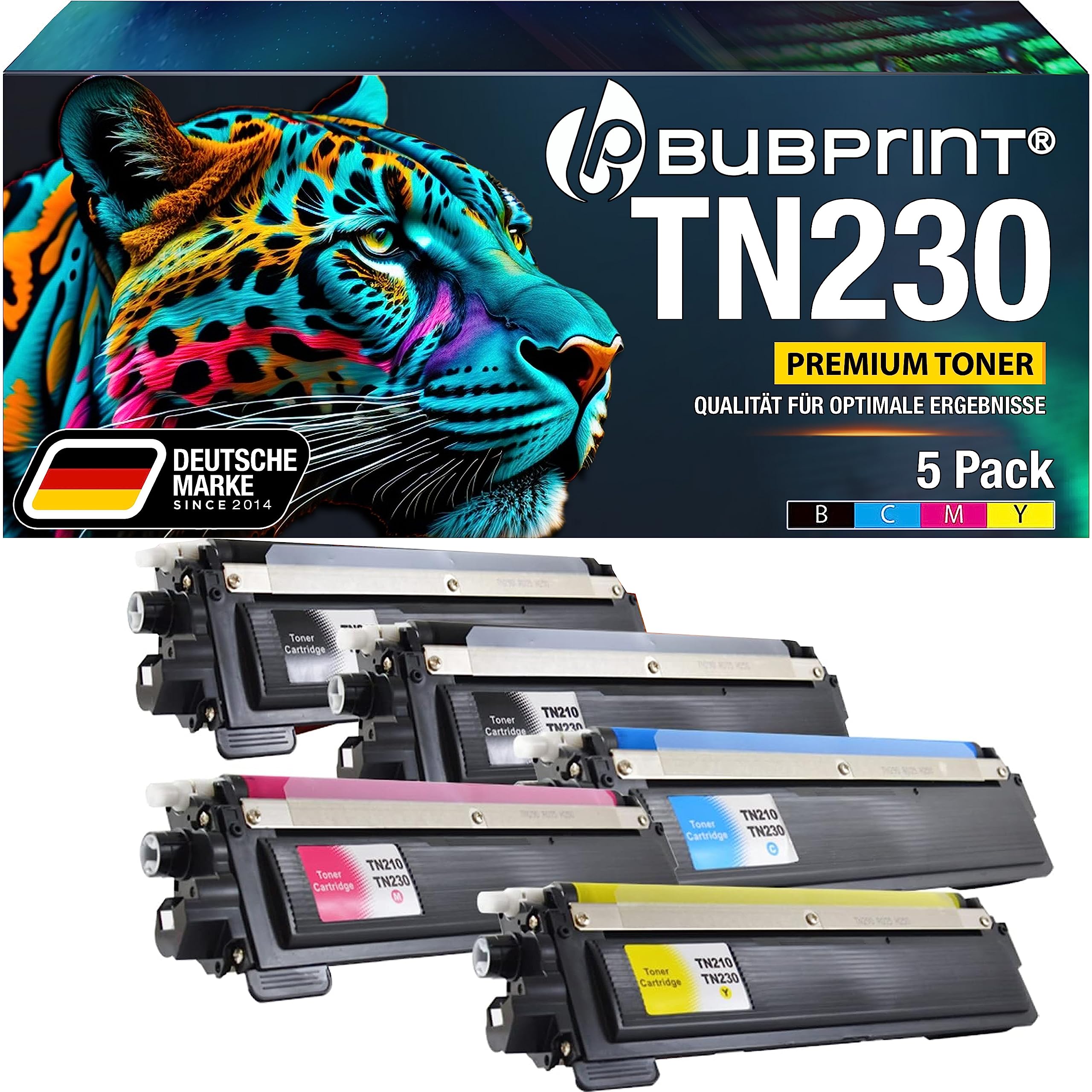 Bubprint 5 Toner kompatibel als Ersatz für Brother TN-230 TN-230BK TN-230C TN-230M TN-230Y für DCP-9010CN HL-3040CN HL-3070CW MFC-9120CN MFC-9320CW (Schwarz Cyan Magenta Gelb Set)