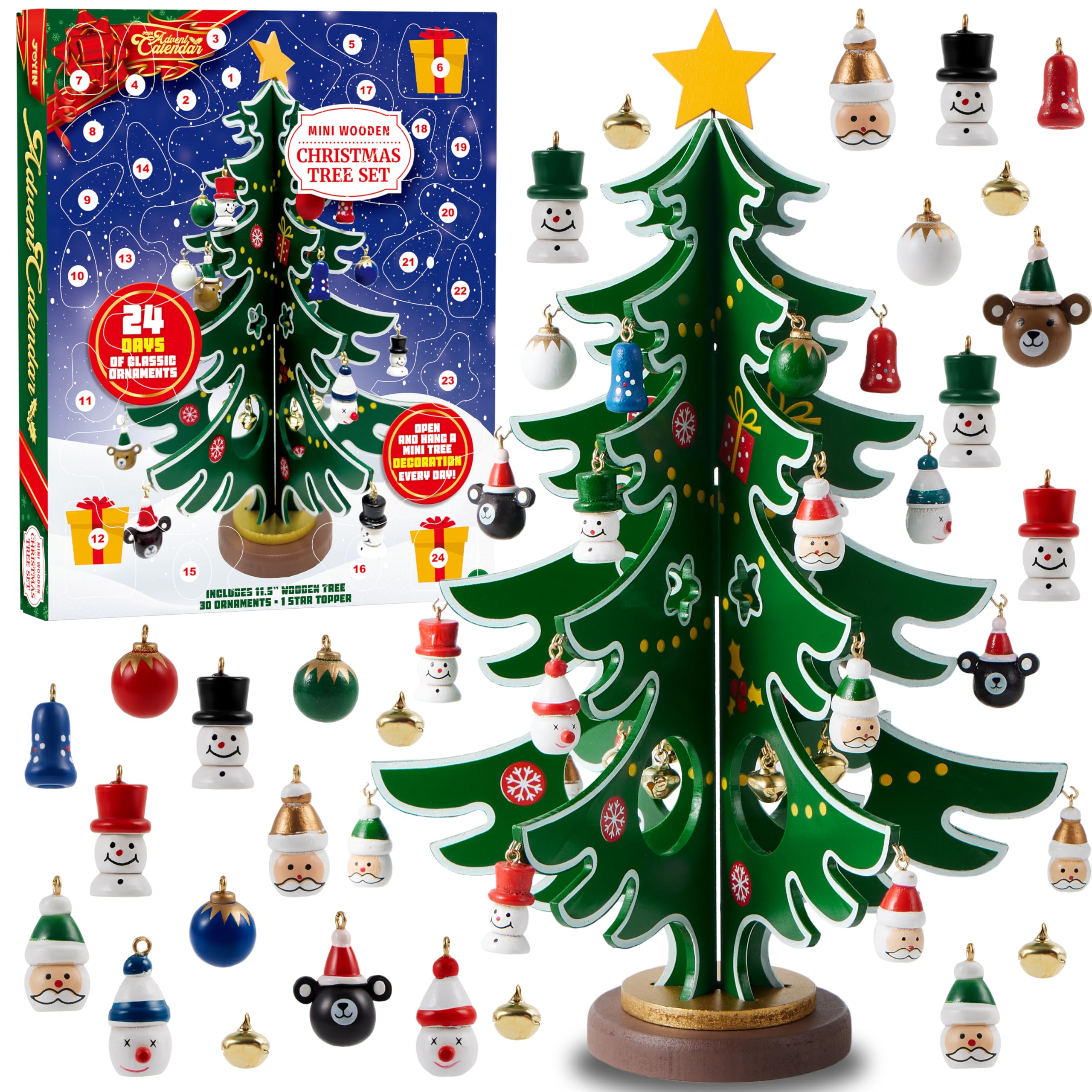 JOYIN 2025 Christmas Advent Calendar, 24 Days Countdown Calendar with Christmas Tree 24 PCS Ornaments for Boys Girls & Kids Party Favors, Classroom