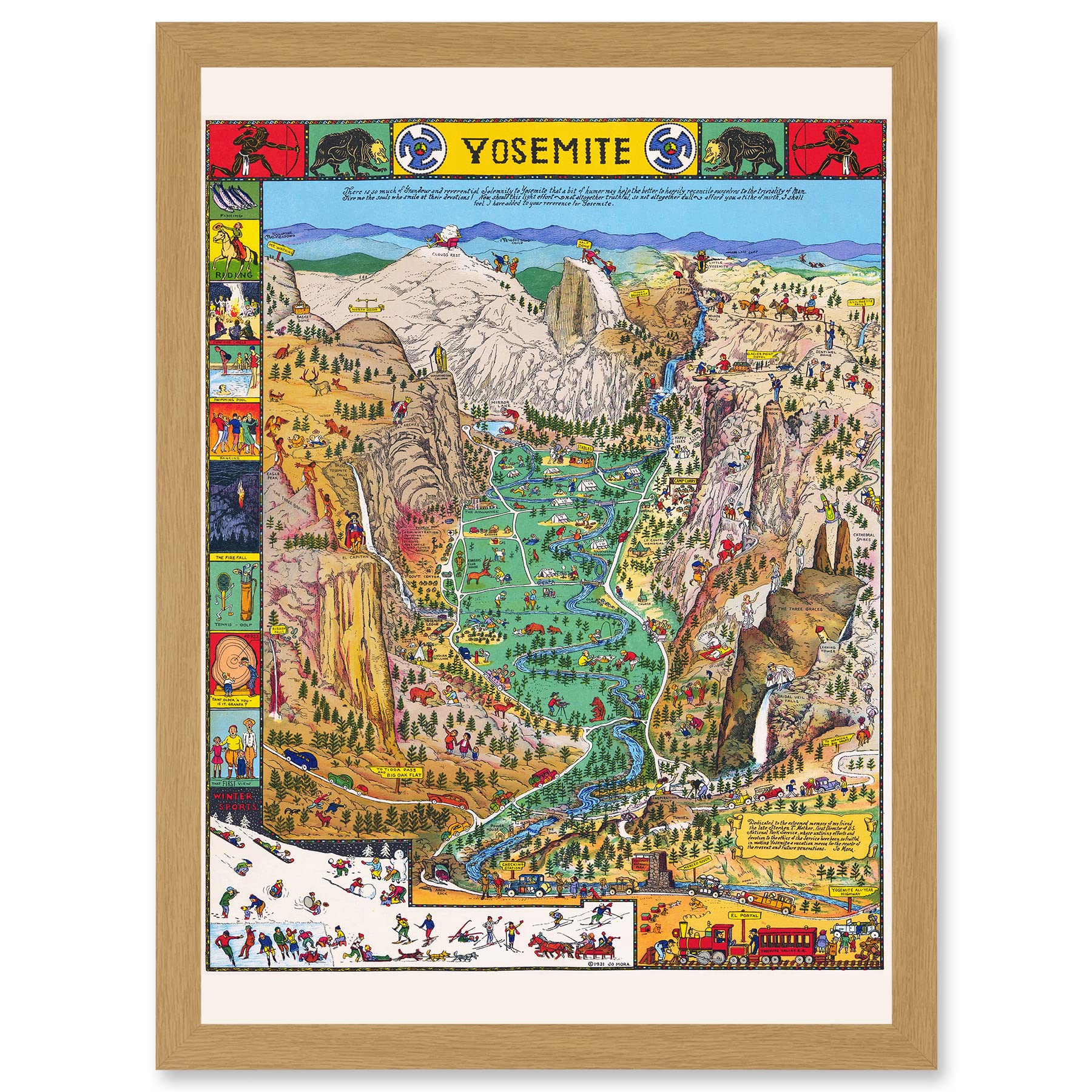 Map Mora 1931 Yosemite Valley Pictorial National Park USA Framed Wall Art Print - Artery8