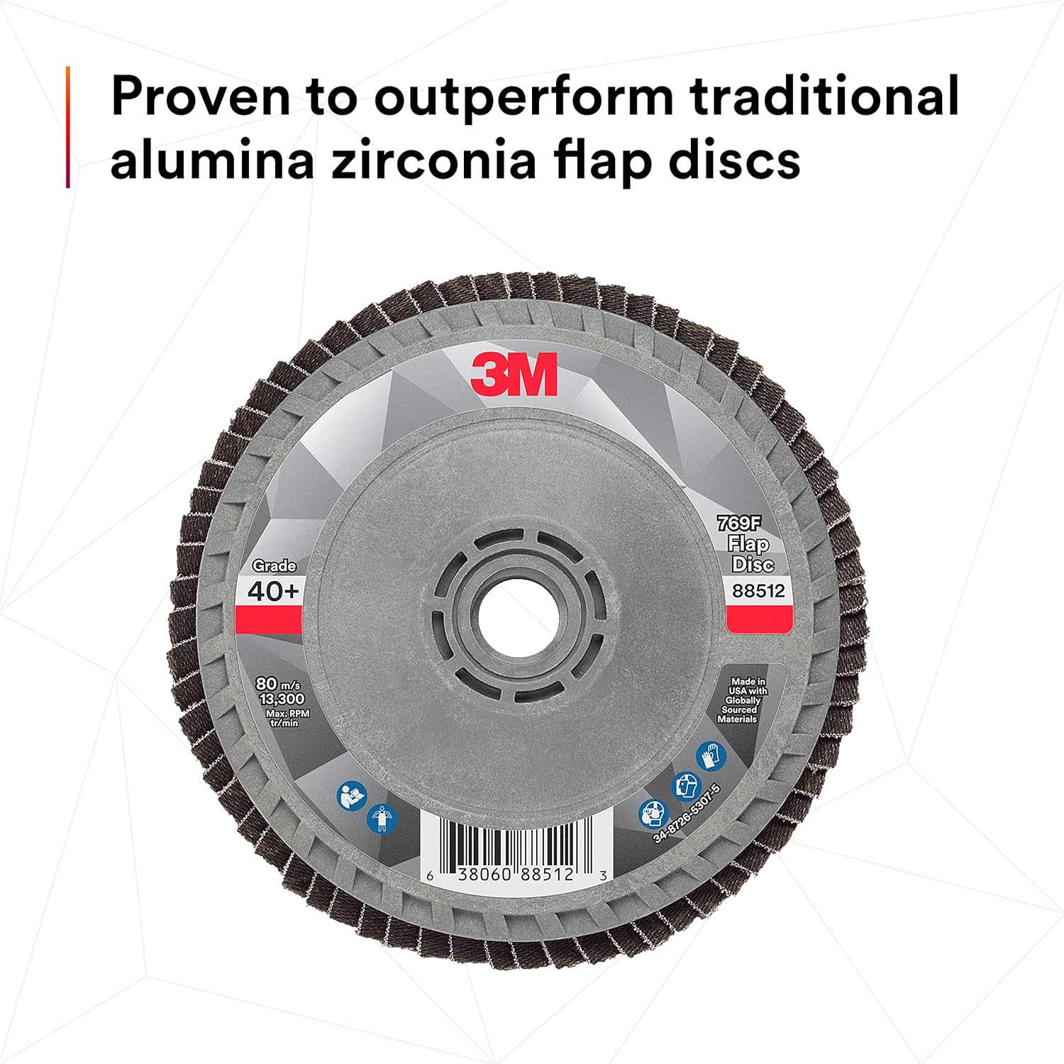 3M Flap Disc 769F, Type 27 Quick Change, 40+, 4-1/2 in x 5/8-11, High Performance Abrasive, Ceramic Precision-Shaped Grain Grinding and Finishing Disc, Carbon Steel, Stainless Steel