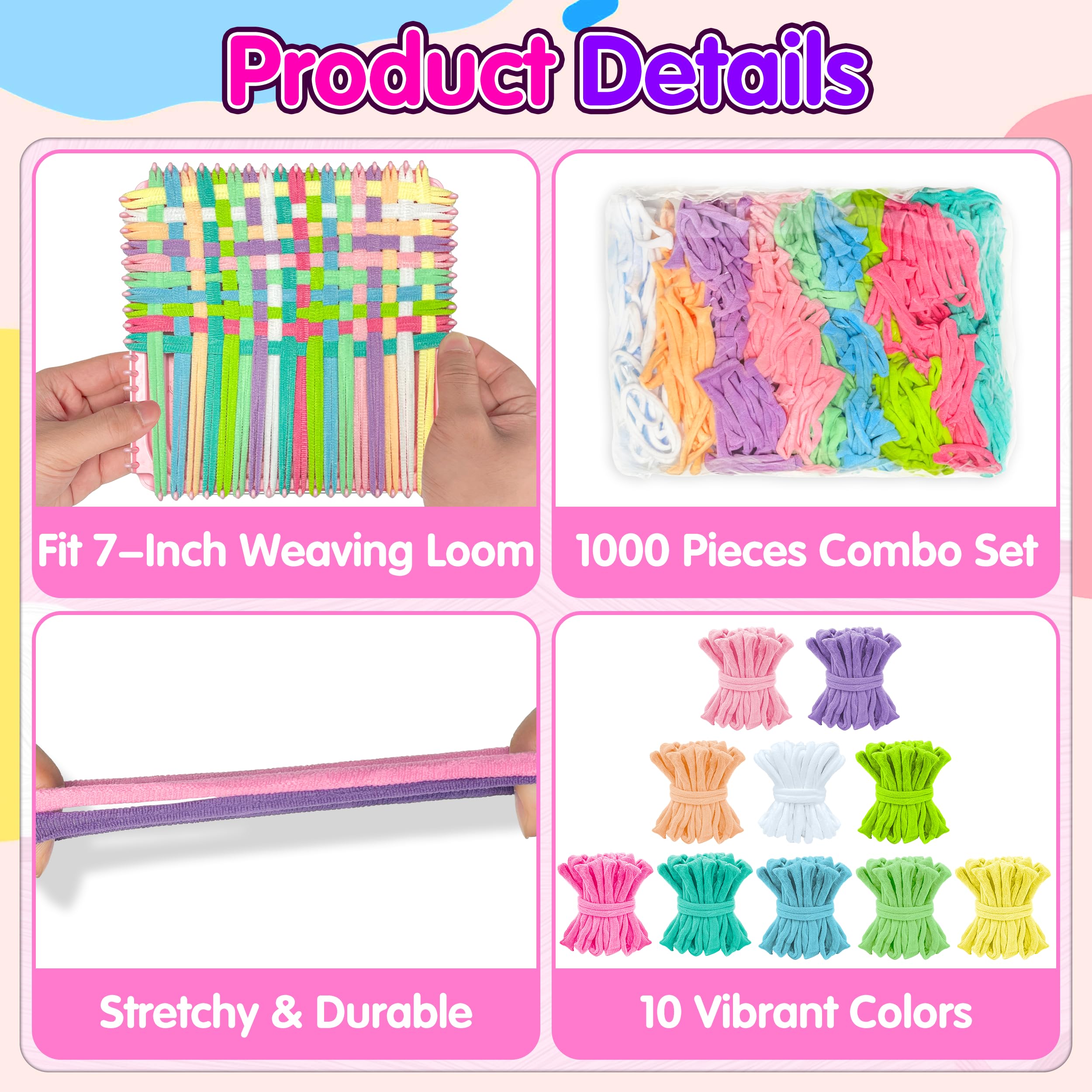 LINAYE 1000 anelli di ricarica per telaio, 10 colori per tessitura, kit di anelli di ricarica per presine da 15,2 cm e 17,8 cm, per progetti artistici e artigianali, forniture fai da te per bambini e