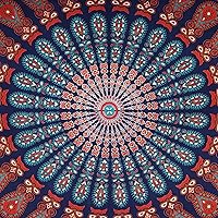 Vista 4 de Tapiz hippie indio bohemio psicodélico azul dorado pavo real mandala colgante en la pared (azul dorado, blanco, Queen (84 x 90 pulgadas)