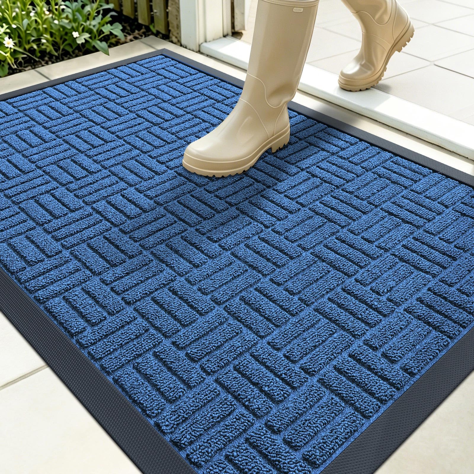 OLANLY Front Door Mat Outside Entrance 35x23, Heavy-Duty Rubber Doormat | Ocean Blue, Stain and Fade Resistant, Non-Slip Backing, Low-Profile Indoor Outdoor Floor Mat for Entryway, Easy to Clean