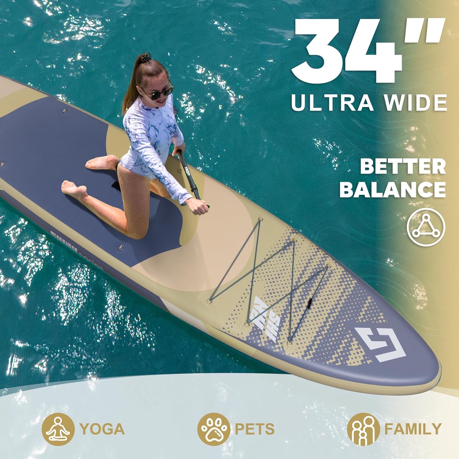 Starcity 11'x34*6" Blow Up Paddle Board, Inflatable Paddle Board, Spacious and Stable, Anti Slip and Easy to Operate, Large Size Suitable for Single Person/Family/Pet Use