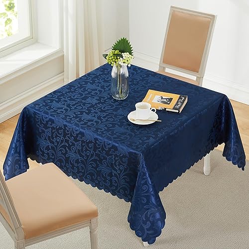HommxJF Mantel cuadrado de damasco jacquard con diseño de ondas, 52 x 52 pulgadas, mantel lavable para mesa de comedor, fiestas de bufé y campamento