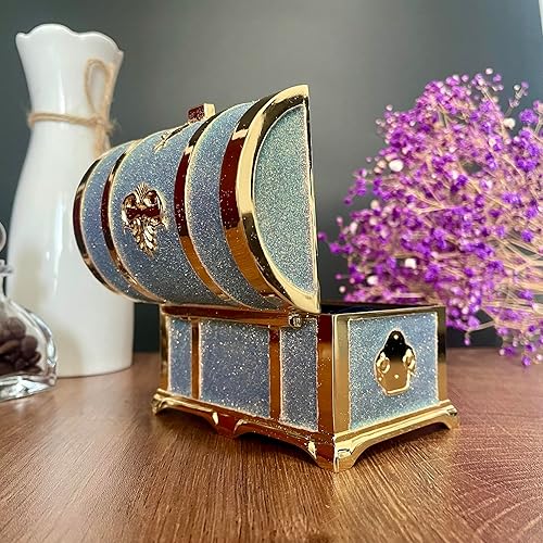 Miniatura 5 de Joyero retro arqueado vintage rectangular de metal para collar y aretes, estuche de almacenamiento para mujeres y niñas (dorado Starlight