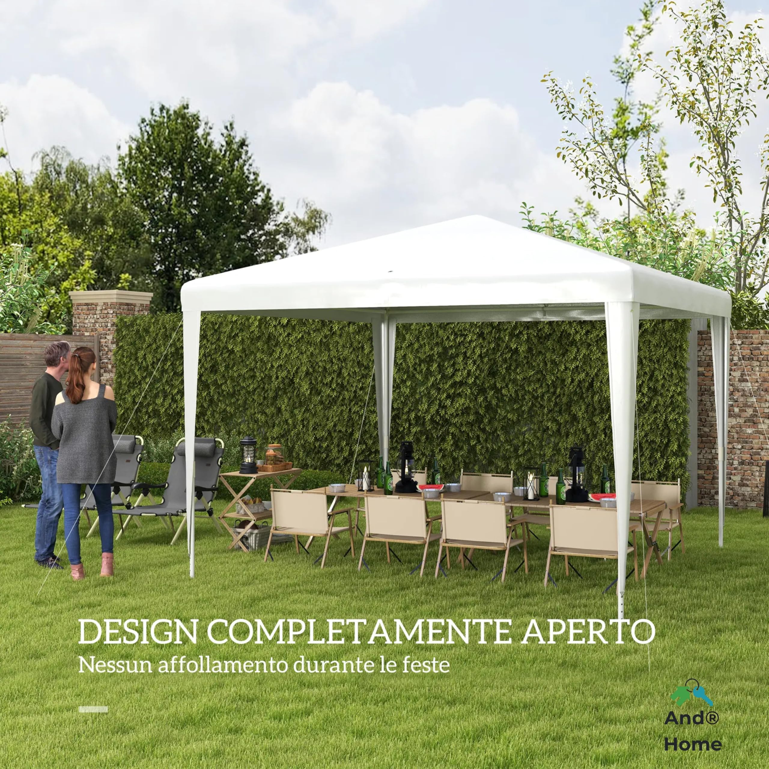 Gazebo 3x3 m BIANCO - MONTAGGIO FACILE - da Giardino con Copertura Anti-UV 100%, Gazebo 3x3 Pieghevole Impermeabile e Portatile, Ideale Per Feste, Barbecue, Mercatini e Eventi