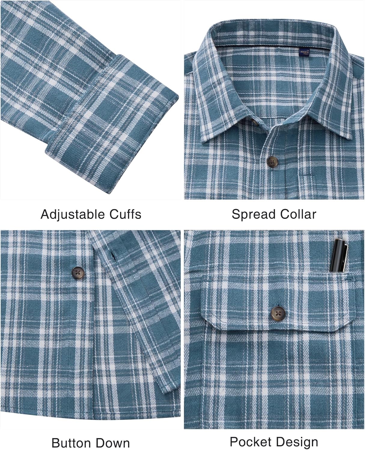 Alimens & Gentle Men's Flannel Shirt Long Sleeve Plaid Button Down Shirts Jacket Casual Work Outdoor Camp with Pockets - Image 4