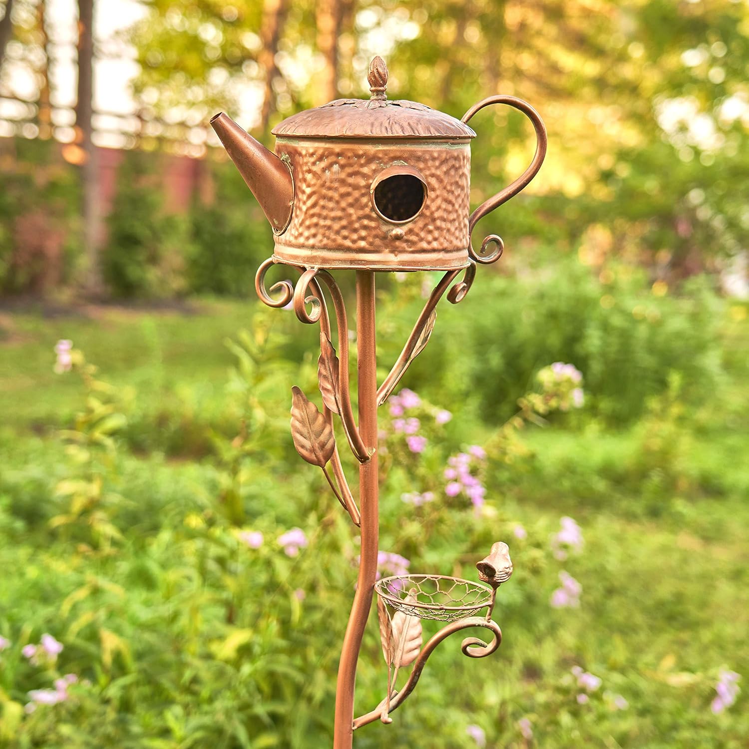 Zaer Ltd. Copper Colored Teapot Birdhouse Garden Stakes (Style 4)