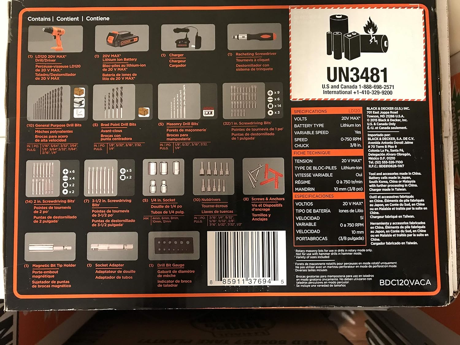 Black and Decker 20V Max Drill Driver and 100-Piece Project Kit - Includes Bag - BDC120VACA