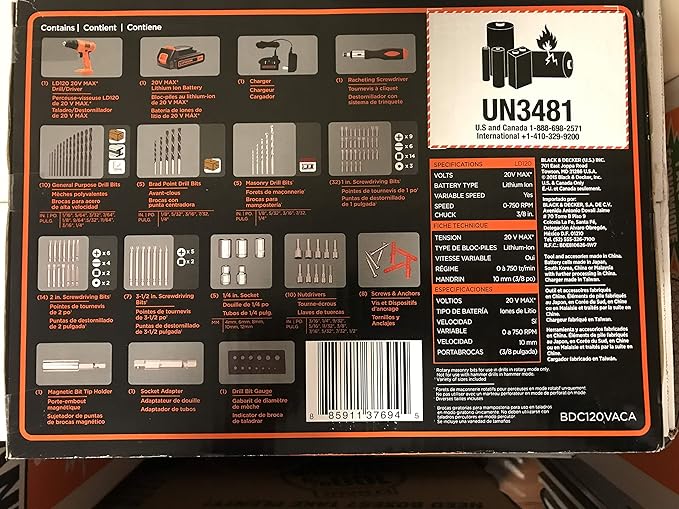 Taladro Atornillador Black and Decker 20V Max con Kit de 100 Piezas miniatura 2