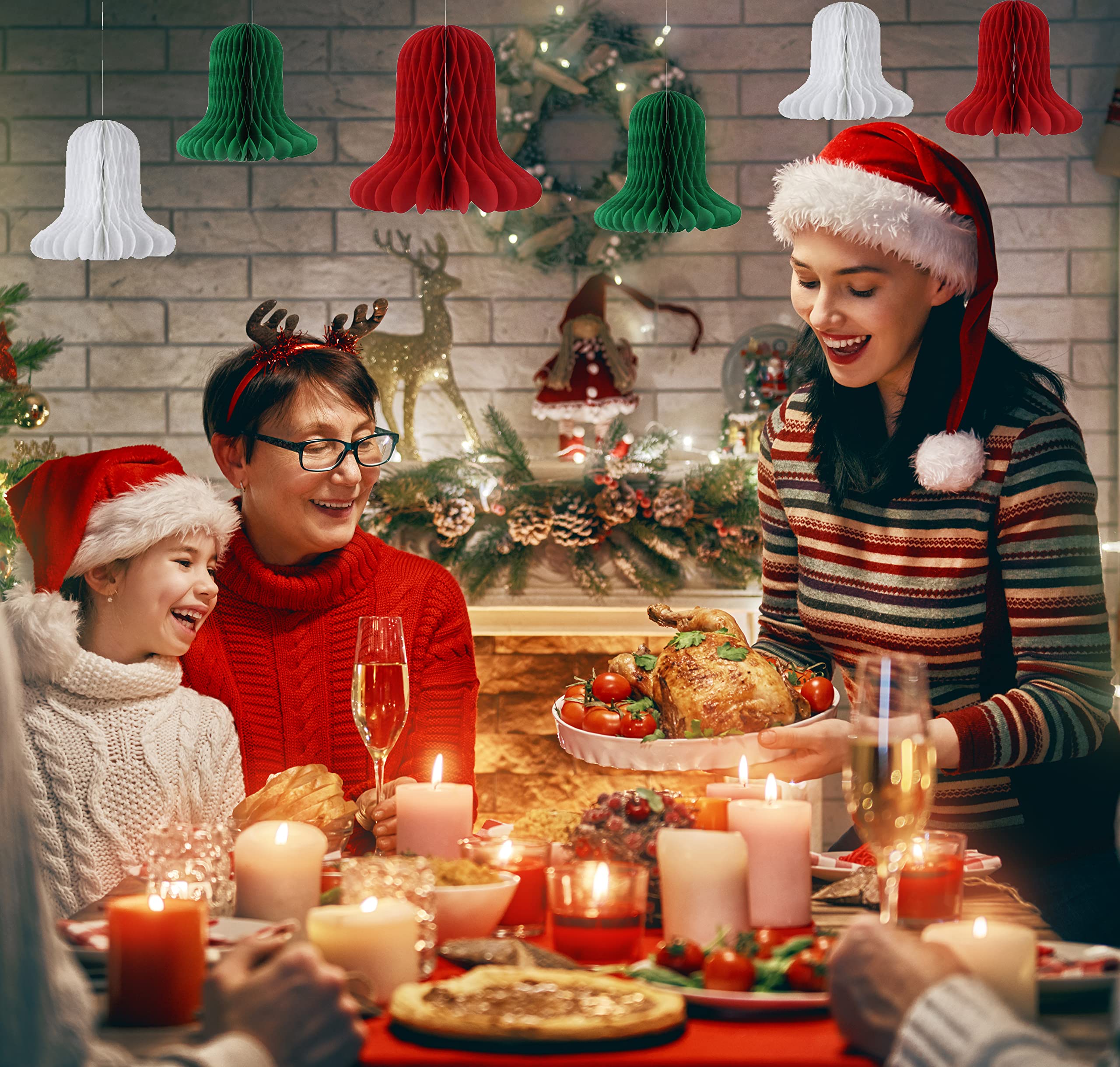 Marooma Kerstfeestdecoratie, 6 stuks zijdepapieren pompons om op te hangen voor de kerstboom, bijpassende honingraatballen voor woondecoratie Marooma Kerstfeestdecoratie, 6 stuks zijdepapieren pompons om op te hangen voor de kerstboom, bijpassende honingraatballen voor woondecoratie