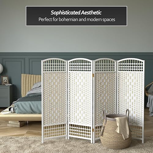 Miniatura 6 de Pantalla plegable de tejido de fibra corta de 4 pies - Blanco - 4 paneles