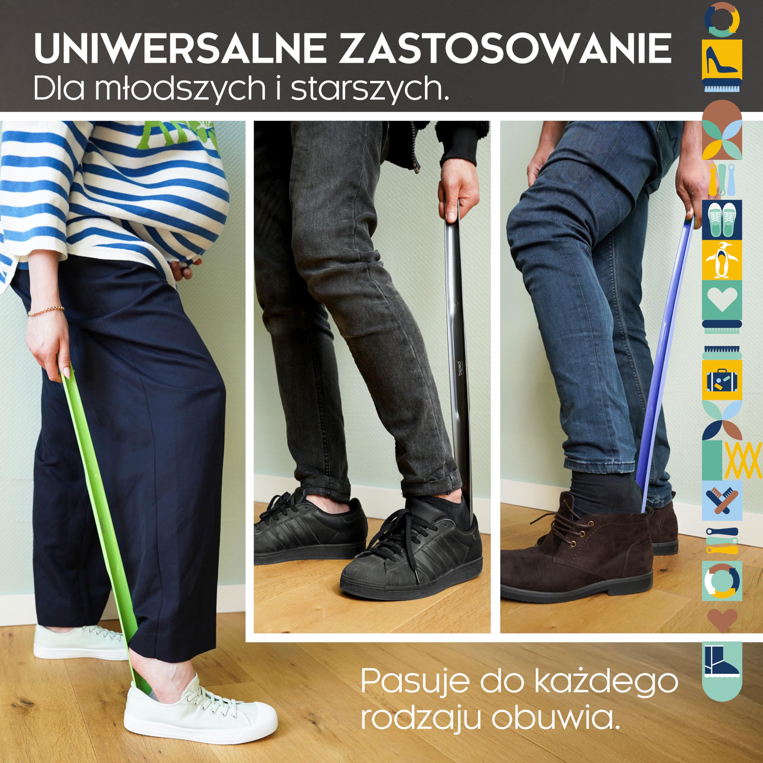 biped zestaw 3 długich łyżek do butów 65 cm plastik – bardzo długa łyżka z haczykiem – solidna i wytrzymała – produkcja niemiecka z1557