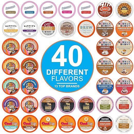 Flavored Coffee Pods Variety Pack for Keurig K Cups Brewers, Assorted Flavored Coffee Sampler, 40 Count