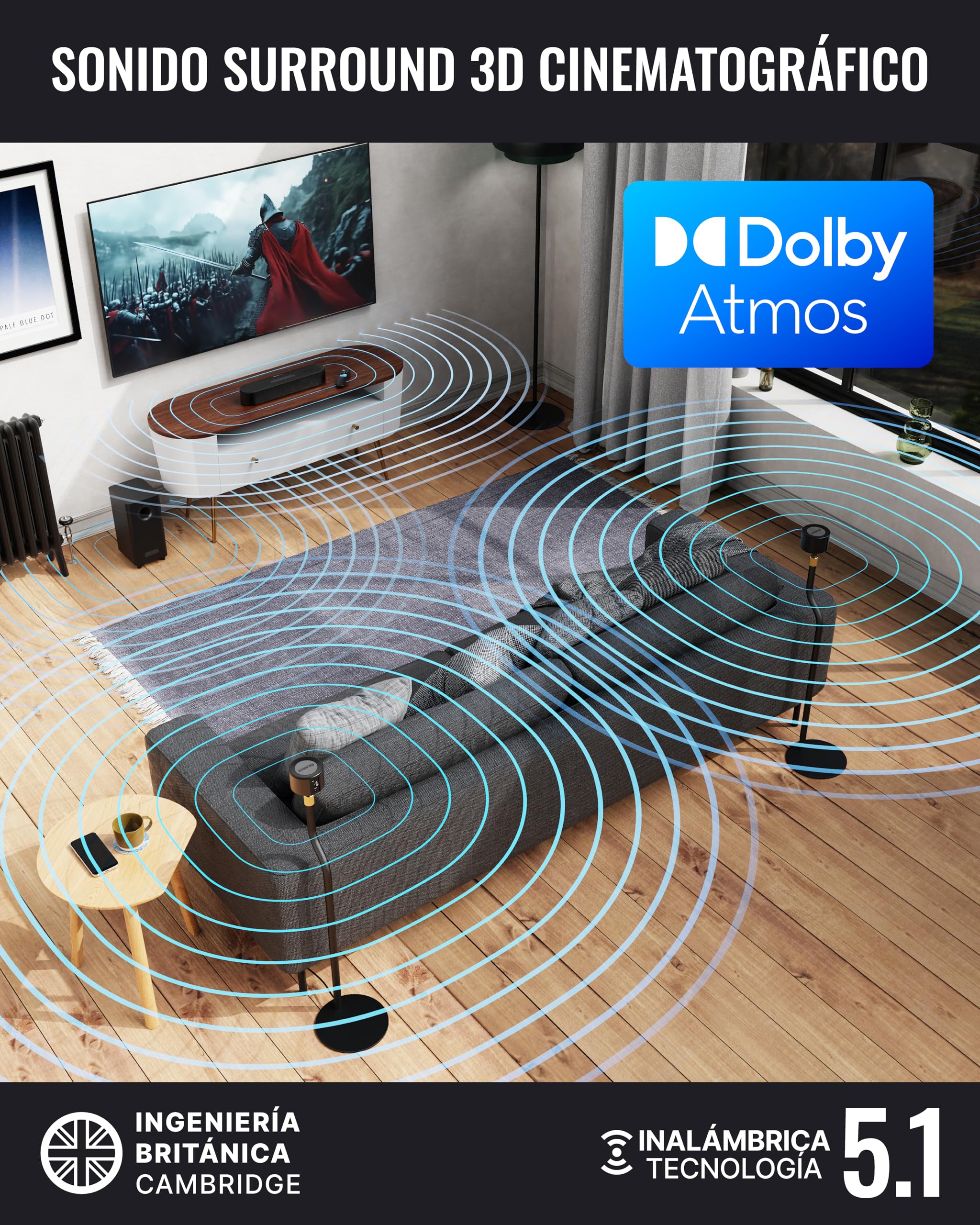 MAJORITY Bowfell Halo Atmos Barra de Sonido TV | 300W Home Cinema Soundbar HDMI eARC