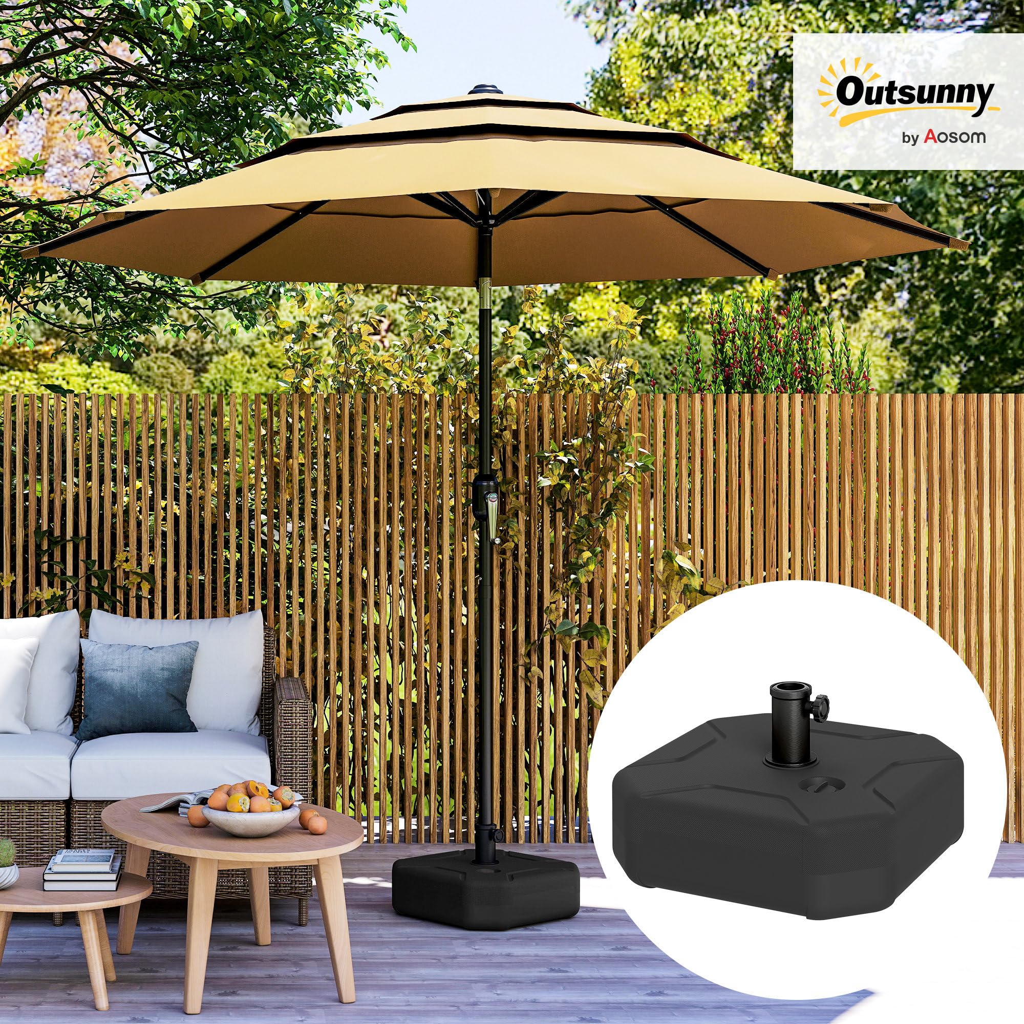 Outsunny Base per Ombrellone Quadrata, Supporto Pesante per Ombrelloni da Esterno, Riempibile con Sabbia Fino a 25kg o con Acqua Fino a 20kg, per Giardino, Piscina, Nero