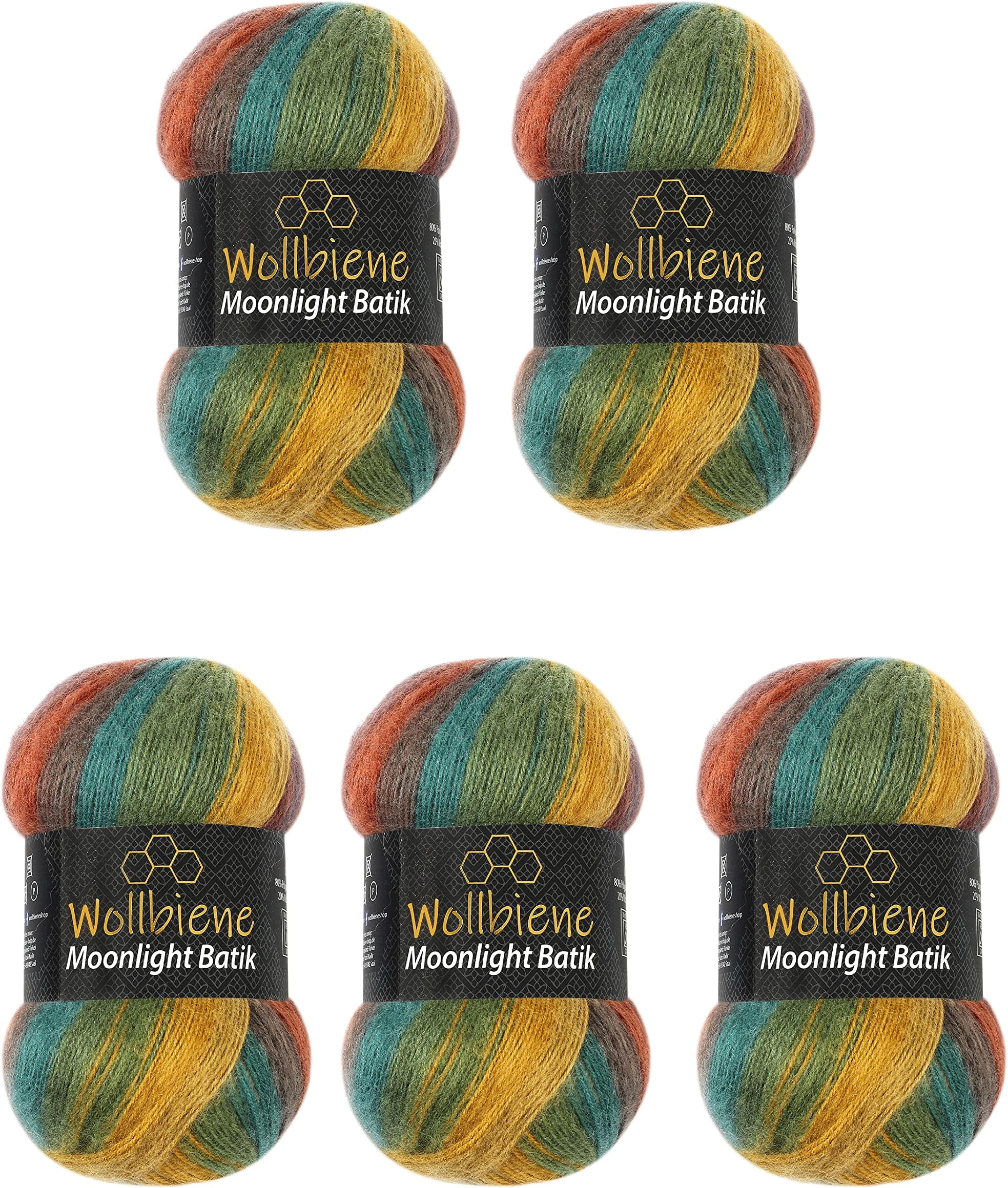 Moonlight Batik Knitting Wool 500g - 5x100g for Knitting and Crocheting - 20% Turkish Gradient Wool (3050 Chestnut Ochre Green)