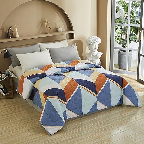 Edredón acolchado geométrico de lujo, tamaño King, diseño abstracto poligonal moderno, reversible, 100% algodón, tela de relleno ligera, multicolor,