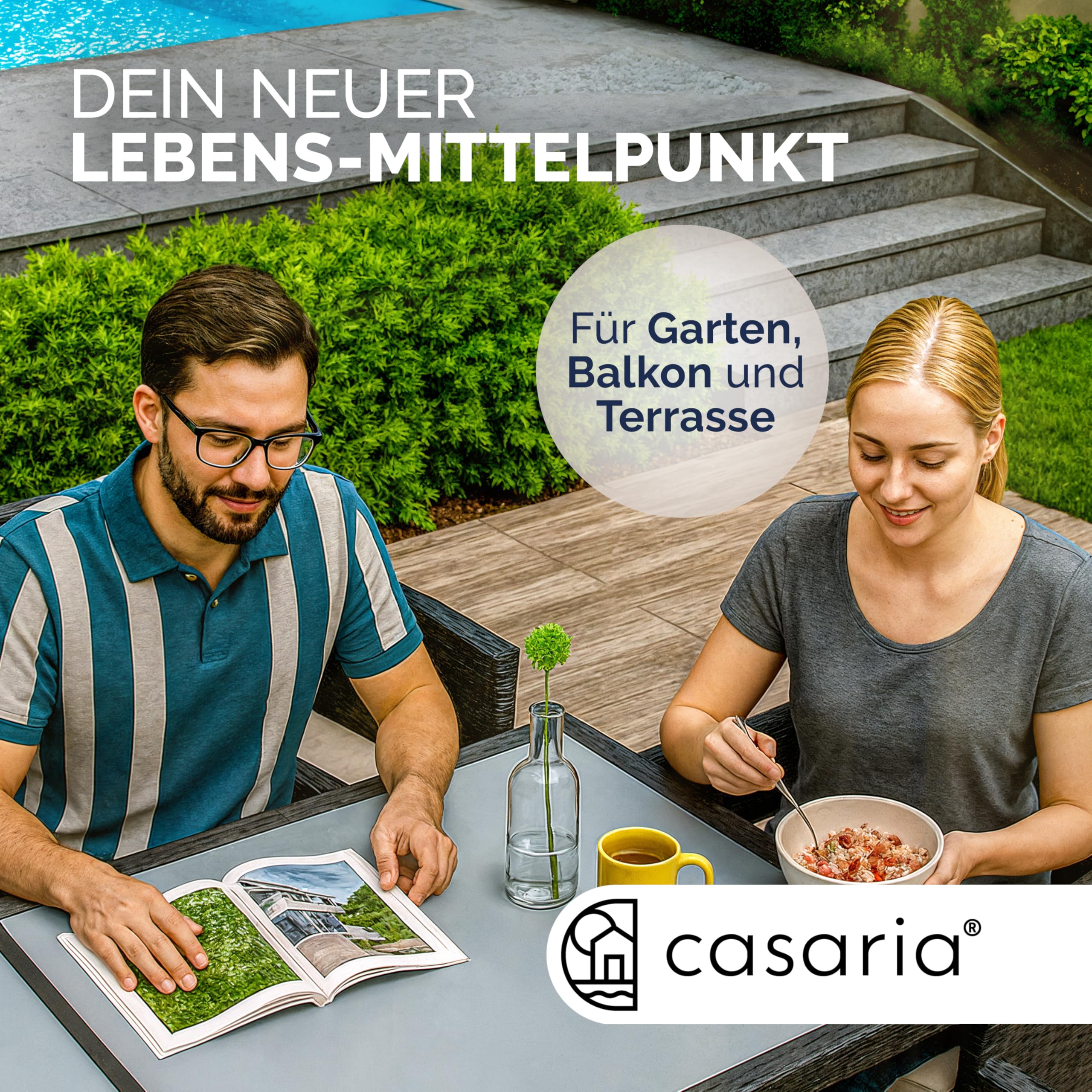 Casaria® Gartentisch Wetterfest 150x90cm Polyrattan Balkontisch Höhenverstellbar 5mm Sicherheitsglas Garten Terrasse Tisch Gartenmöbel Outdoor Schwarz