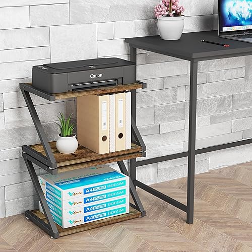 Miniatura 3 de Soporte de impresora de escritorio negro con soporte de impresora pequeño para escritorio, organizador de mesa multiusos de 2 niveles para máquina