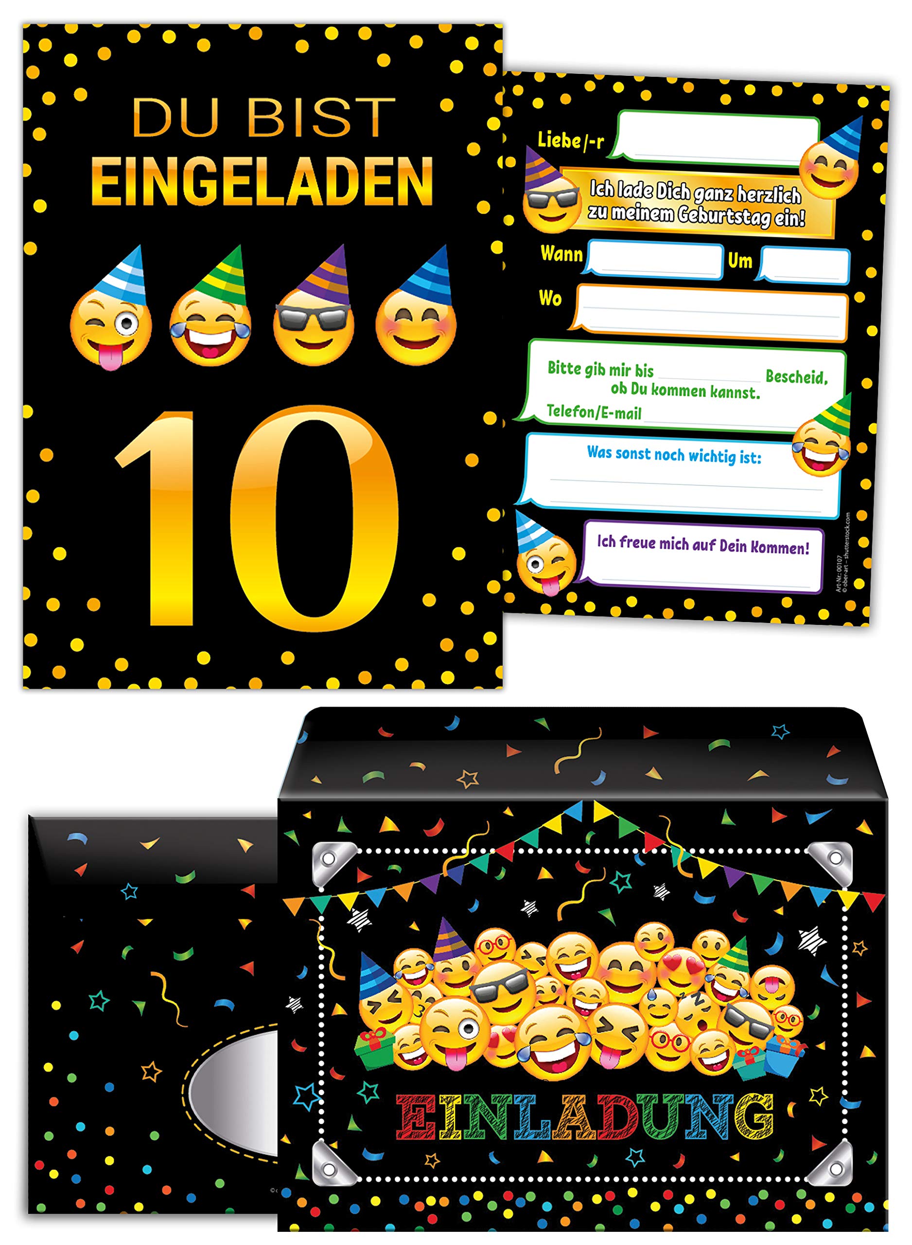 Junaversum 12 Einladungskarten incl. 12 Umschläge zum 10. Geburtstag Kinder zehnte Kindergeburtstag