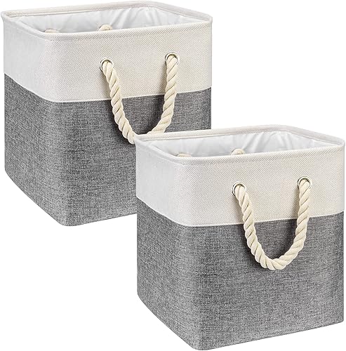 QY-SC25-2 - Contenedores de almacenamiento de tela de 13 x 13 x 12.5 pulgadas, cajas de almacenamiento plegables grandes de tela con asas de algodón