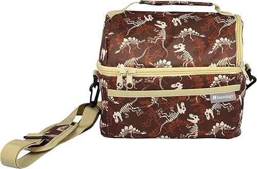 Bentology Insulated Durable Lunch Bag - Reusable Meal Tote With Handle and Pockets - Fossils