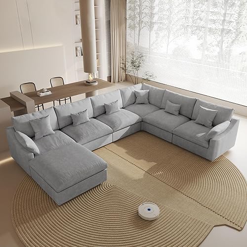 Miniatura 14 de Sofá Seccional Modular Cloud con Otomana, Sofá Seccional de 192" Sofá Cama Sleeper para Sala de Estar, Sofá Convertible de Asiento Profundo de 9
